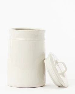 Handled Ceramic Canister -Decoration Specialty Shop HandledCeramicCanister MDCR2149 WHT L D1