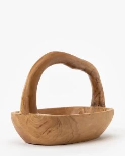 Organic Teak Wood Basket -Decoration Specialty Shop OrganicTeakWoodBasket MDCR2602 NAT OS D1